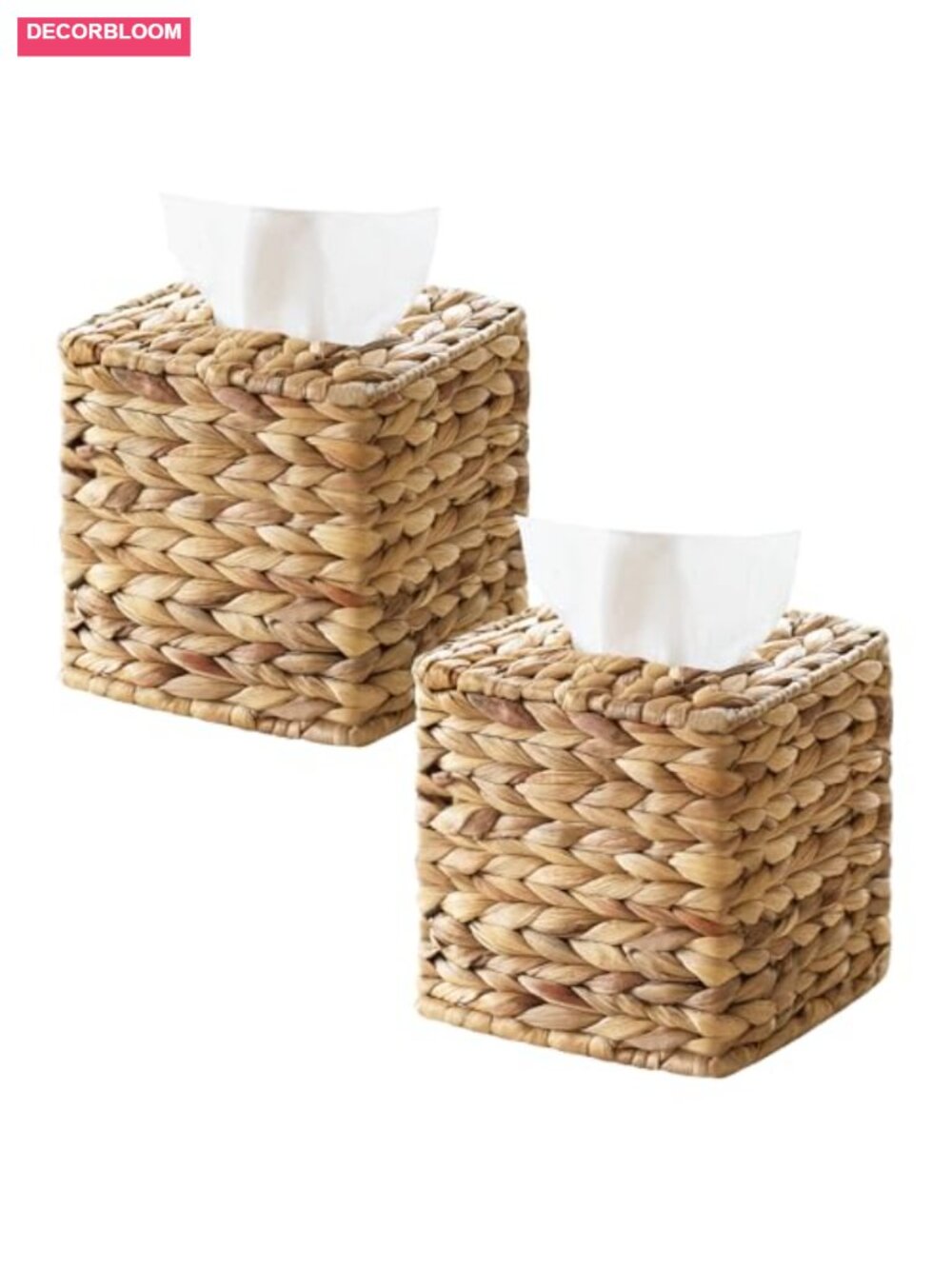 2 Pack Wicker Tissue Box Cover Square Handwoven Rattan Holder